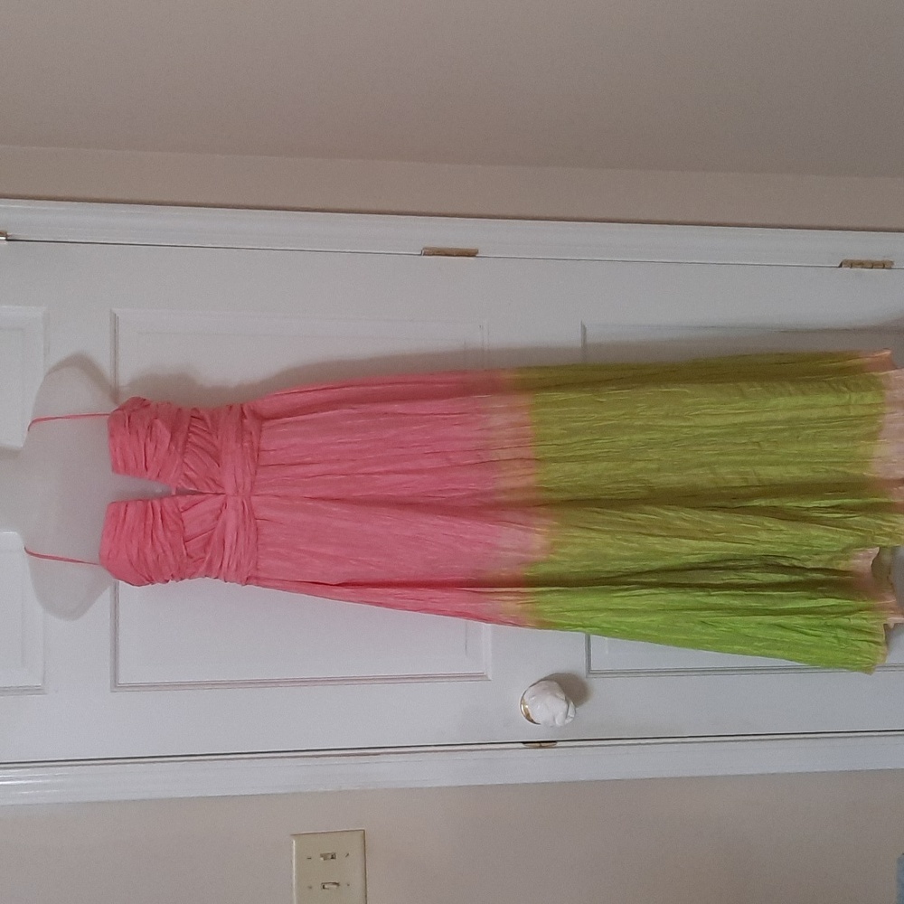 NWT ANTONIO MELANI PINK/GREEN SERAPHINA MAXI DRESS SZ 16.